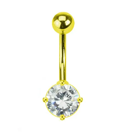 14G Neon Yellow CZ Belly Button Ring