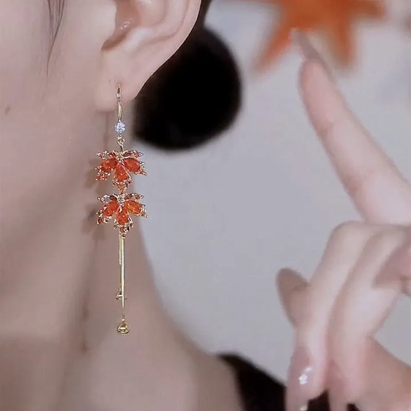 Chic Maple Leaf Chain Tassel Earrings