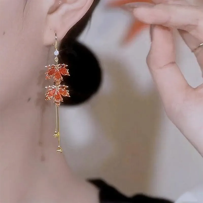 Chic Maple Leaf Chain Tassel Earrings