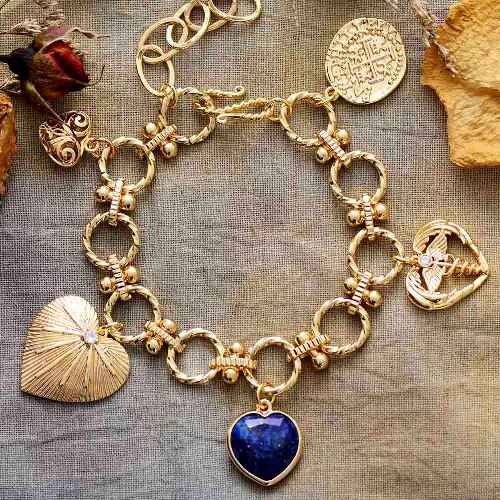 Chunky Chain and Heart Charms Bracelet