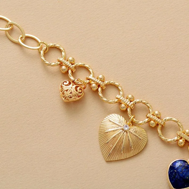 Chunky Chain and Heart Charms Bracelet
