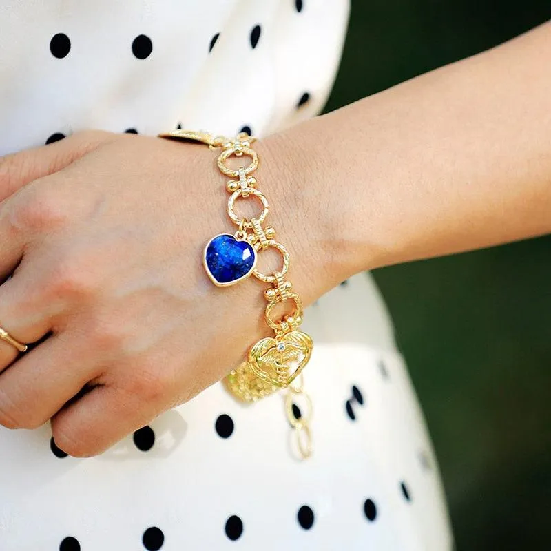 Chunky Chain and Heart Charms Bracelet