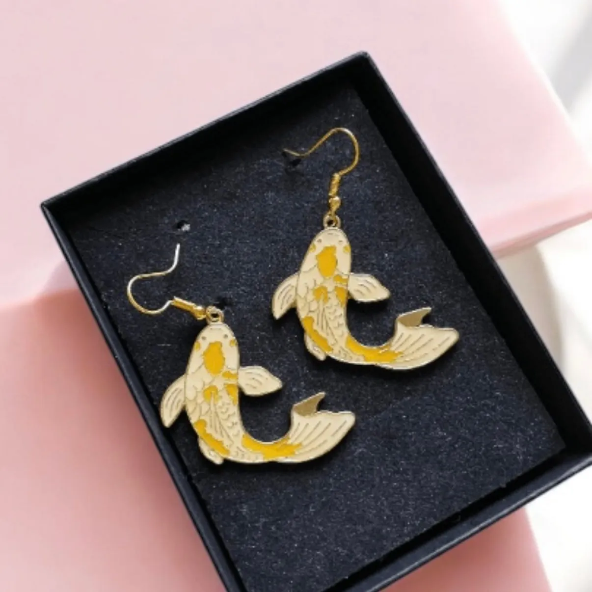 Classical - Colourful japanese koi fish flag dangle earrings | oriental style Drop earrings | minimalist earrings | fish shaped earring