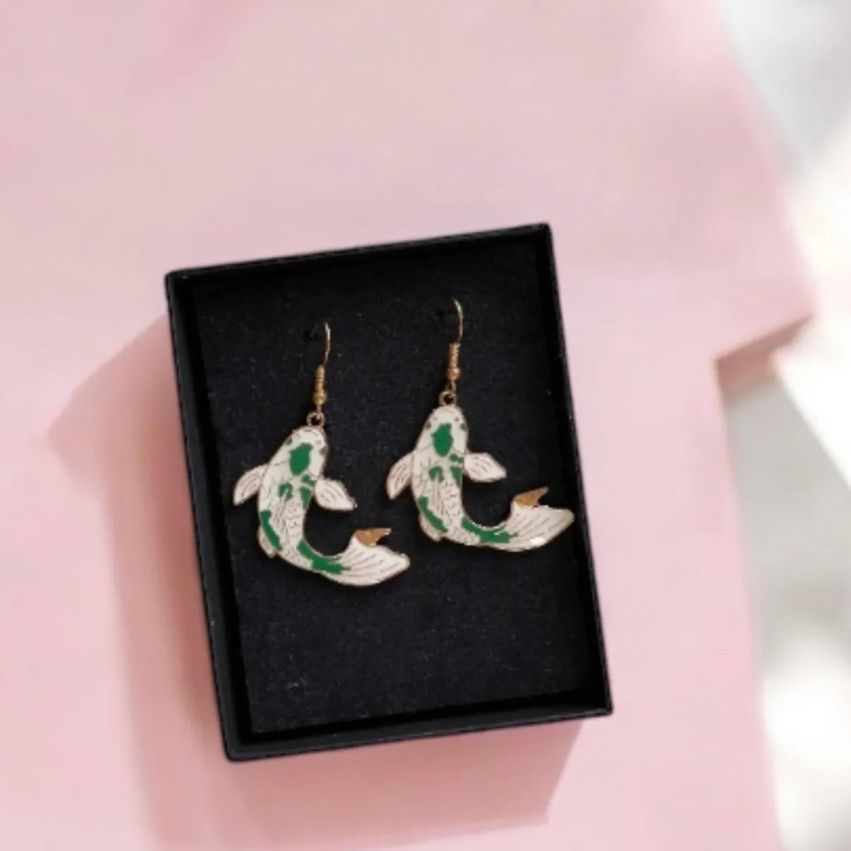 Classical - Colourful japanese koi fish flag dangle earrings | oriental style Drop earrings | minimalist earrings | fish shaped earring
