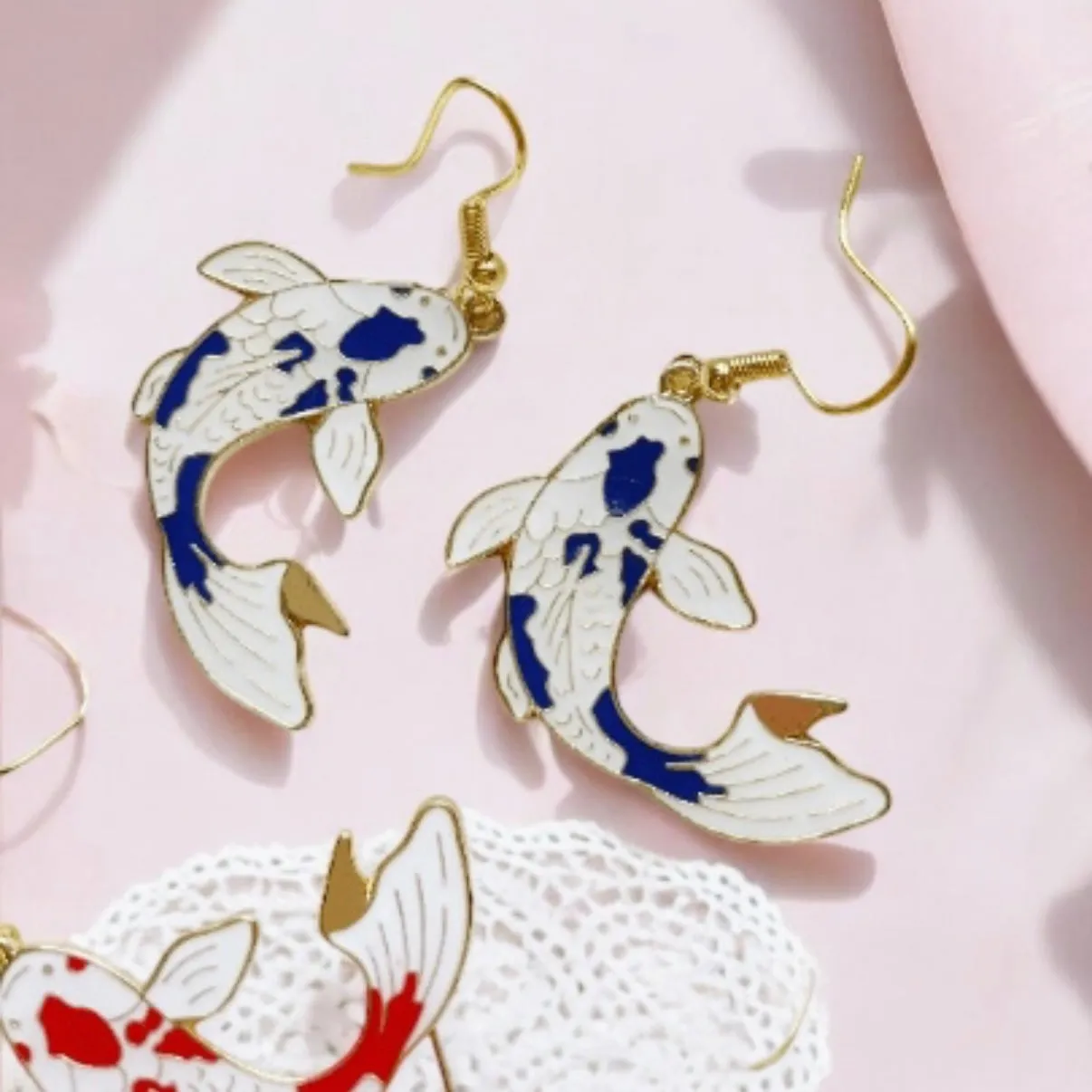 Classical - Colourful japanese koi fish flag dangle earrings | oriental style Drop earrings | minimalist earrings | fish shaped earring