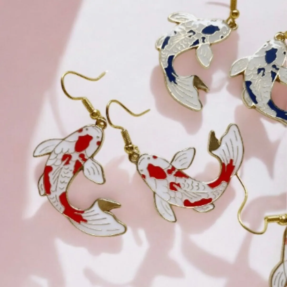 Classical - Colourful japanese koi fish flag dangle earrings | oriental style Drop earrings | minimalist earrings | fish shaped earring