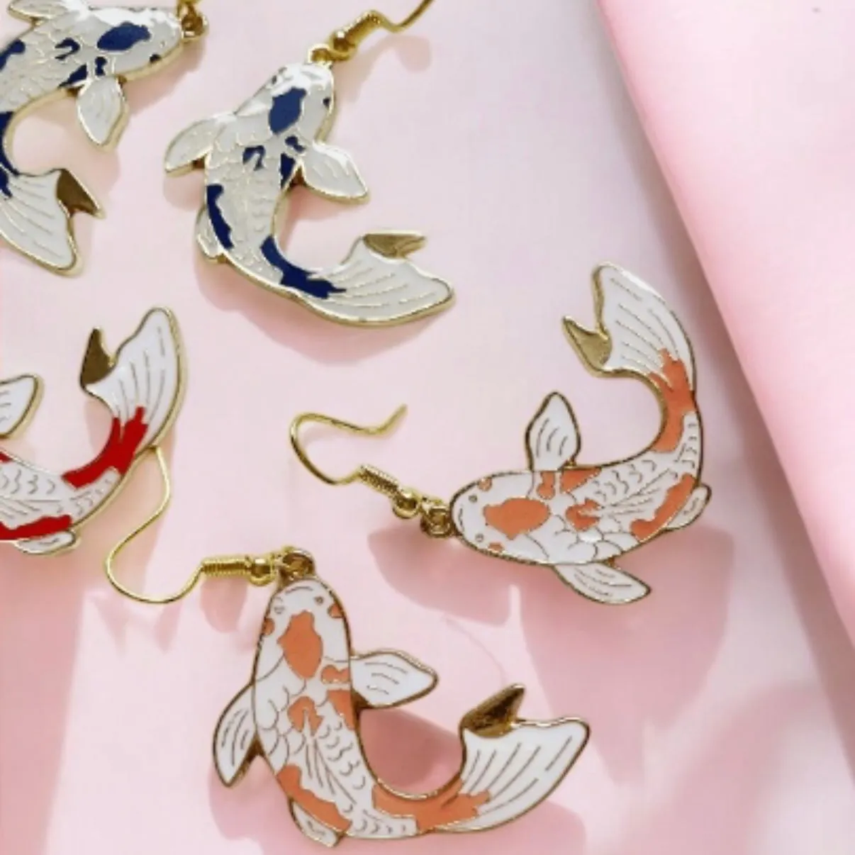 Classical - Colourful japanese koi fish flag dangle earrings | oriental style Drop earrings | minimalist earrings | fish shaped earring