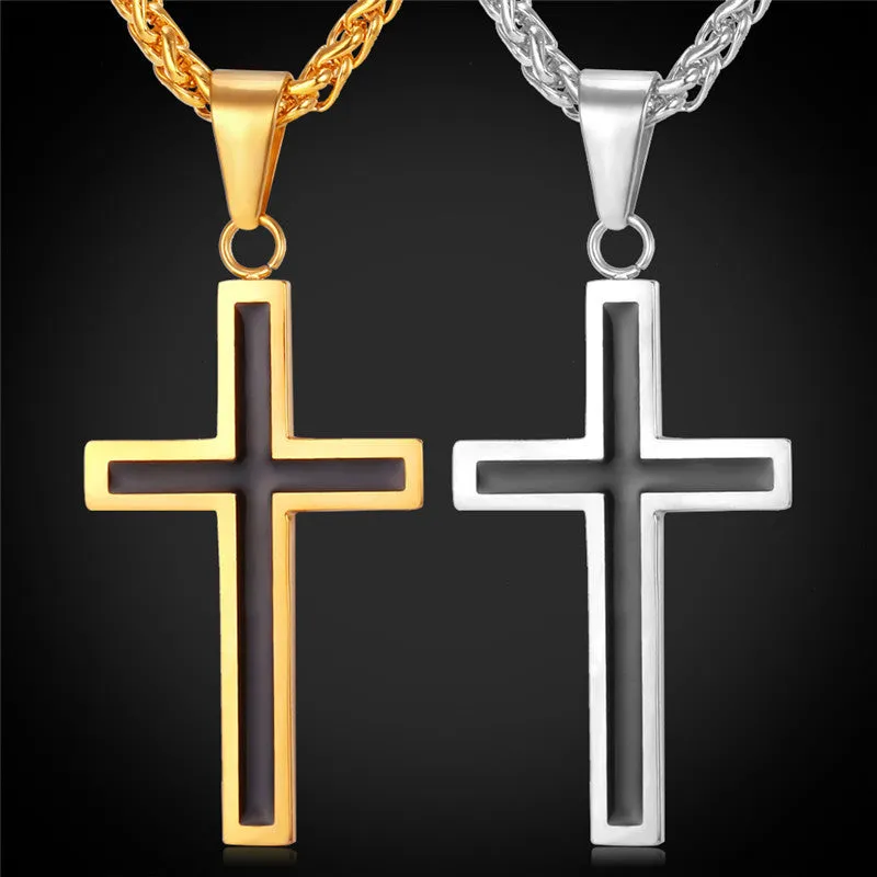 Cross Necklace & Pendant Christian Jewelry 316L Stainless Steel Gold Plated Chain Cross Necklace Men