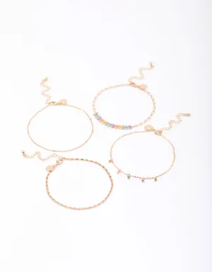Gold Enamel Fishtail Anklet 4-Pack