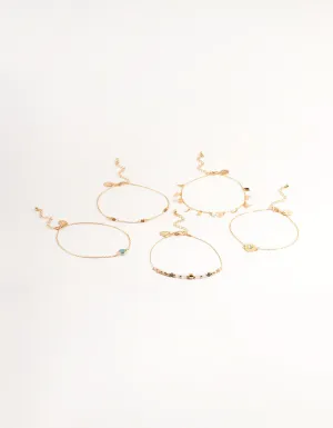 Gold Five Layer Multi Bead Anklet