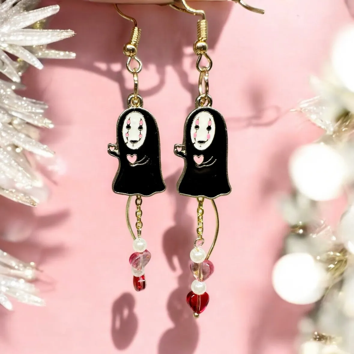 Kawaii - No face man earrings with love | japanese anime dangle earrings | oriental decor drop earrings| cute kawaii | howl’s earrings