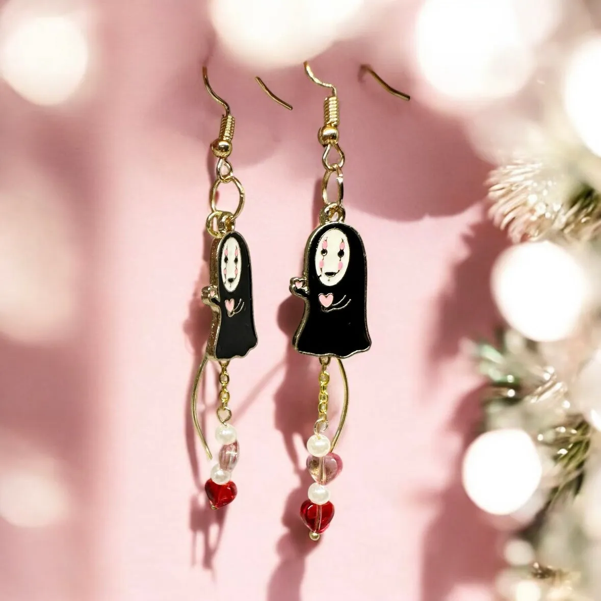 Kawaii - No face man earrings with love | japanese anime dangle earrings | oriental decor drop earrings| cute kawaii | howl’s earrings