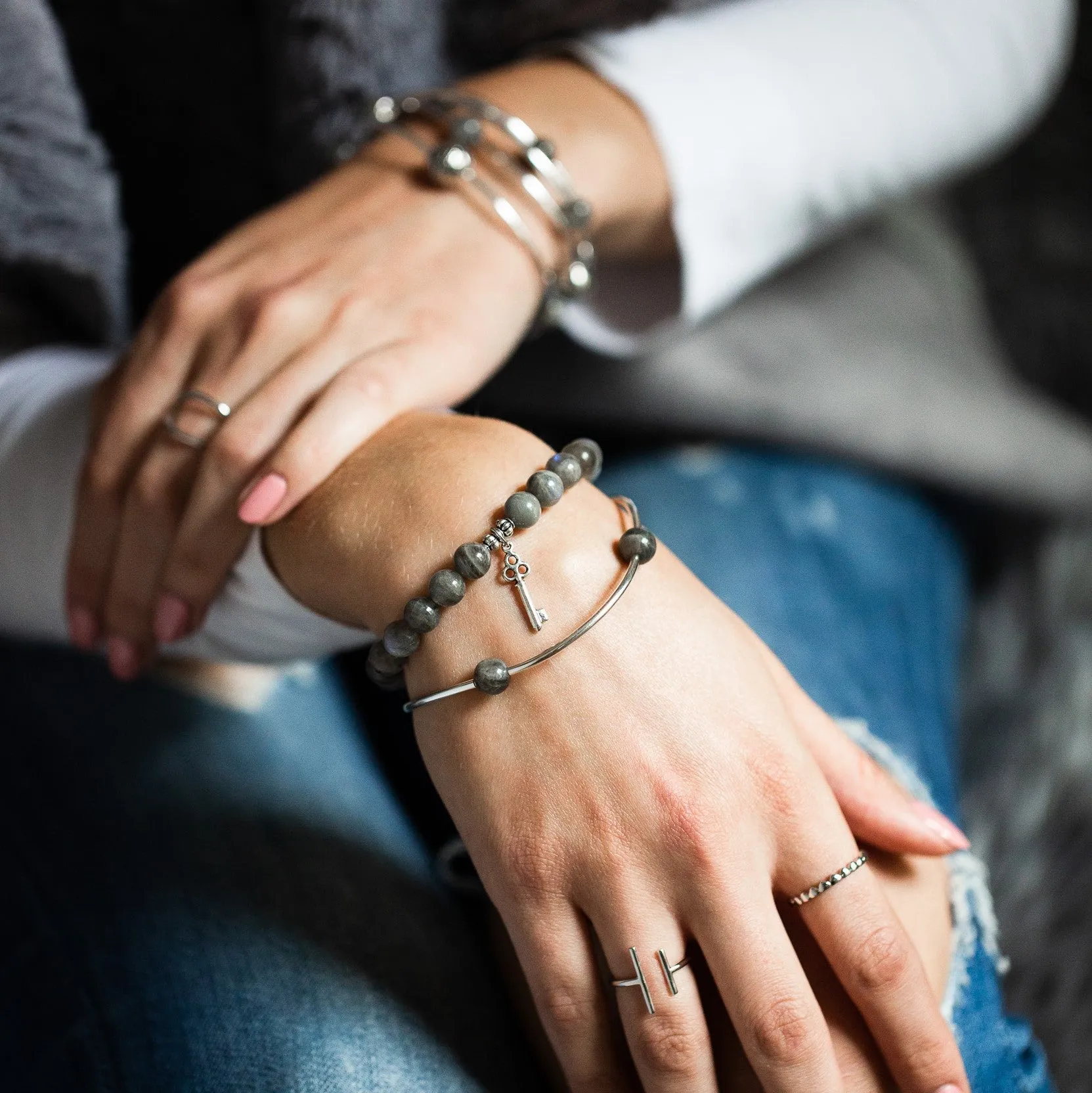 Key | Stone Beaded Charm Bracelet | Howlite