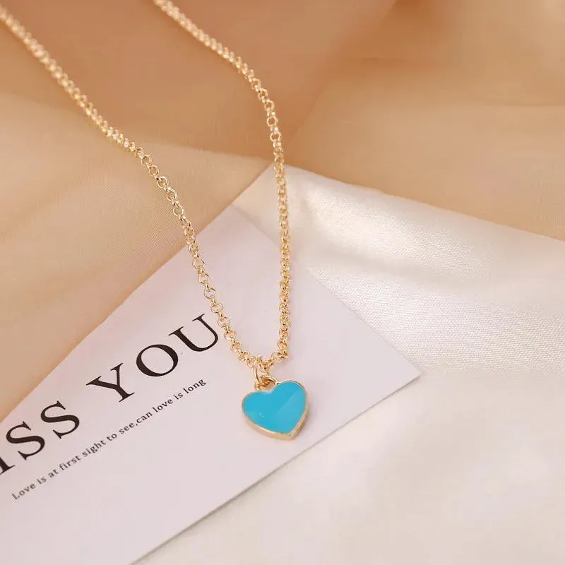 Love Heart Doublesided Dripping Oil Necklace 3 Piece Set