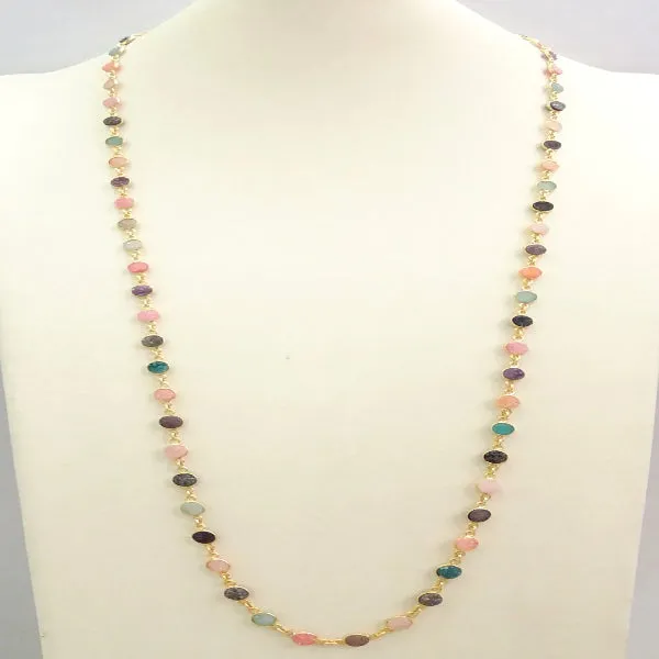 Multi-color Agate Druzzy Geode Stone Jeweled Chain Necklace