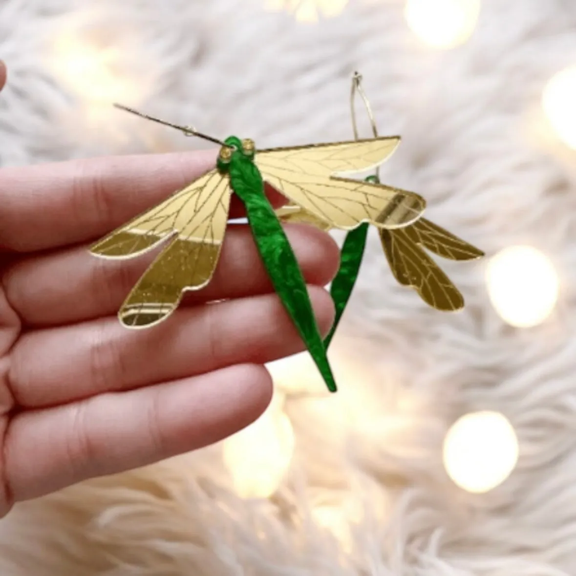 Quirky - Dragonfly earrings | insect creature zoology earrings | colourful clear iridescent dangle oversize earrings | halgoram fun earrings