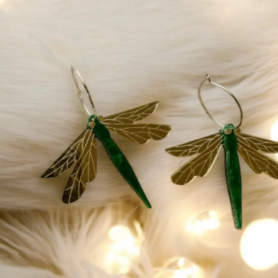 Quirky - Dragonfly earrings | insect creature zoology earrings | colourful clear iridescent dangle oversize earrings | halgoram fun earrings
