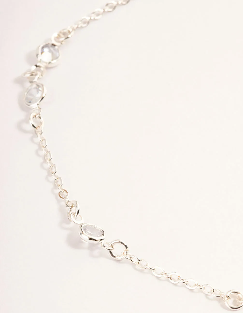 Silver Cubic Zirconia Station Anklet