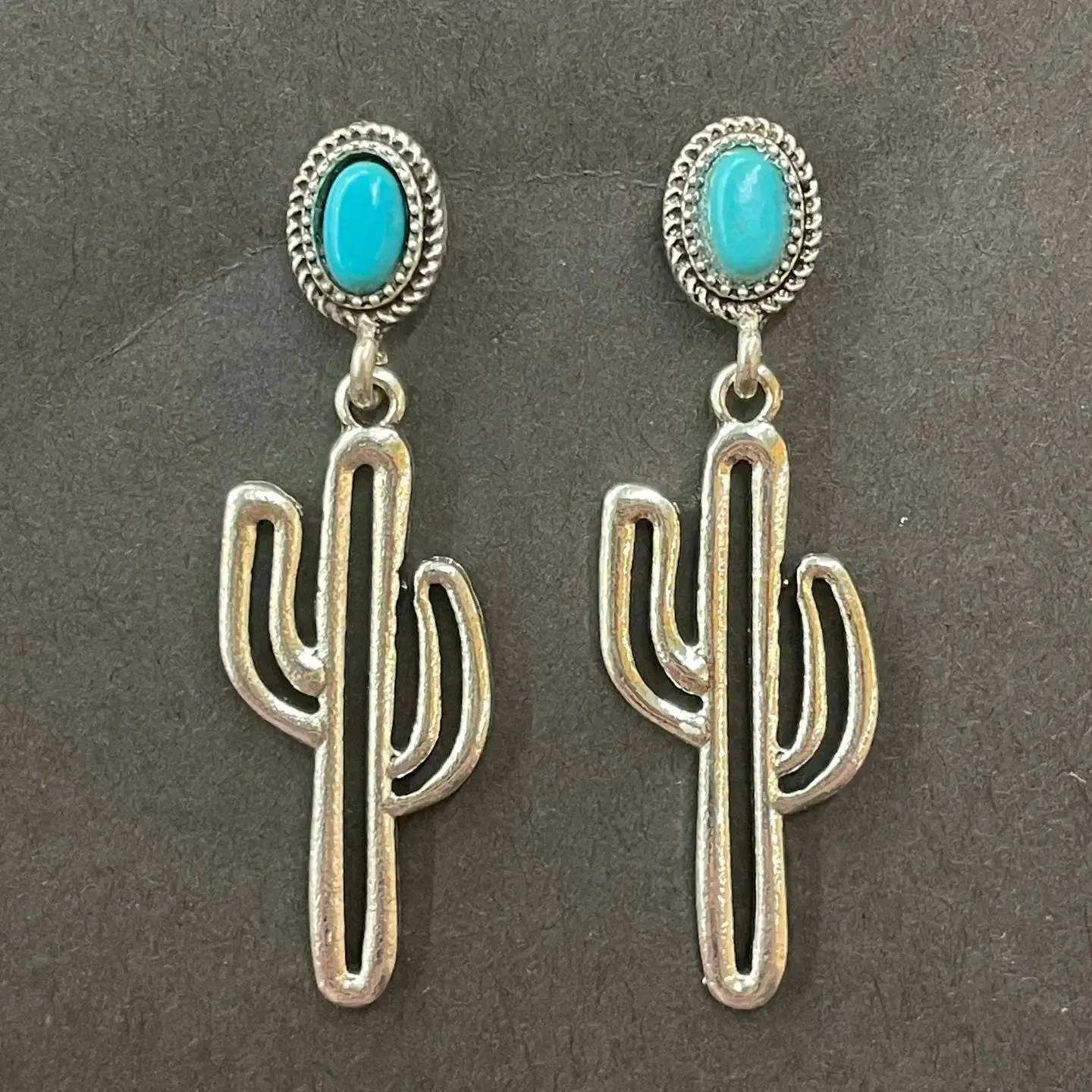 Turquoise Cactus Dangle Earrings
