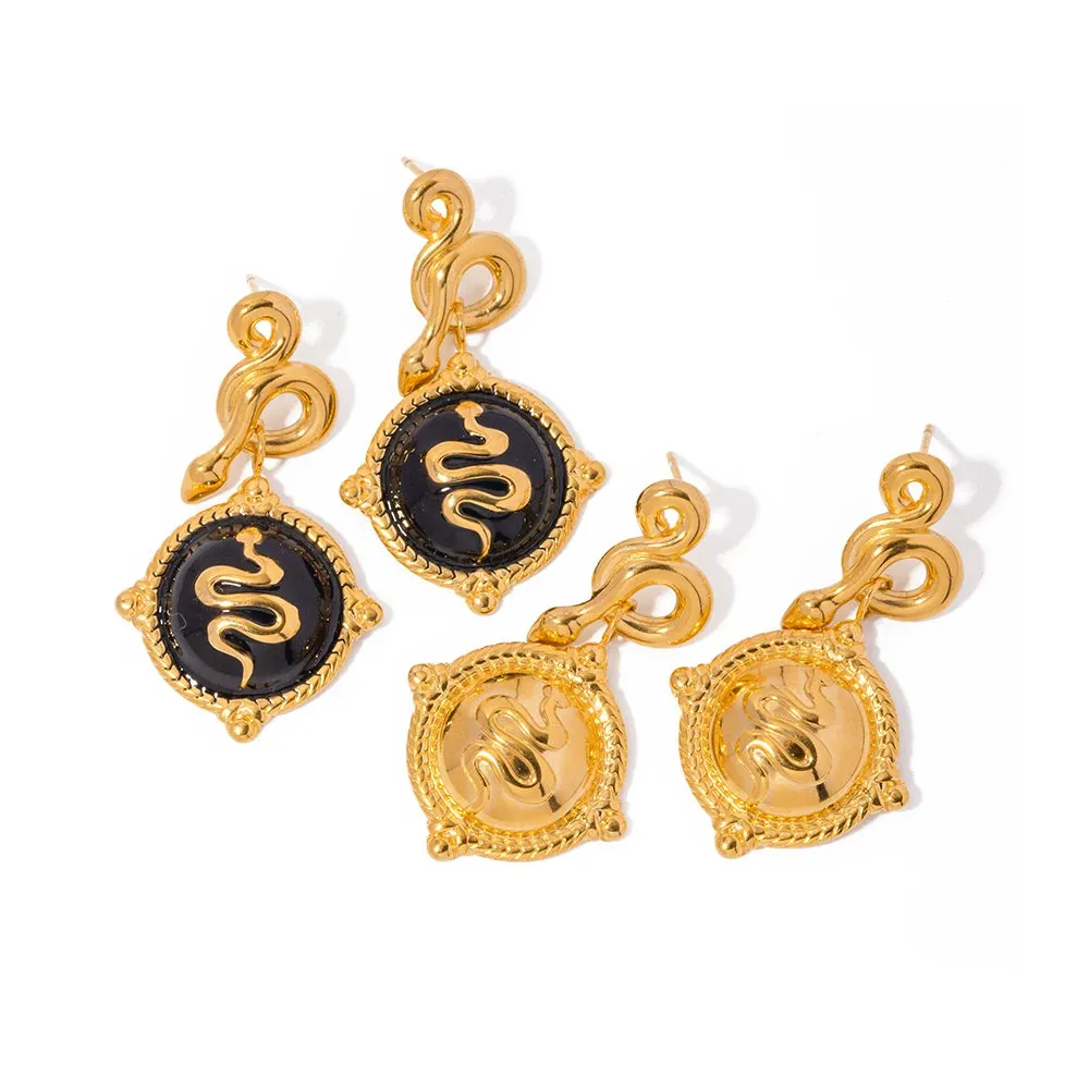VAIGE Edgy Embossed Snake Pendant Earrings in Sleek Silver