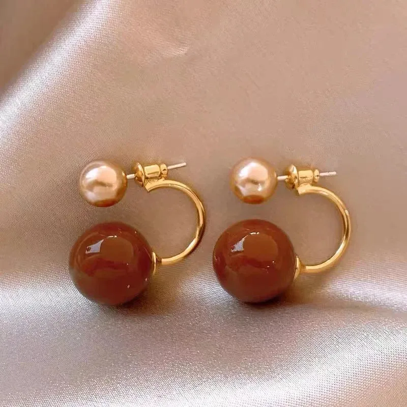 VAIGE Elegant Round Metal Drop Earrings - Silver & Gold